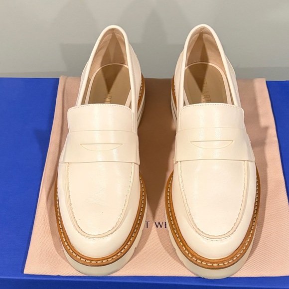 Stuart Weitzman Ivory Leather Loafers - Picture 3 of 5